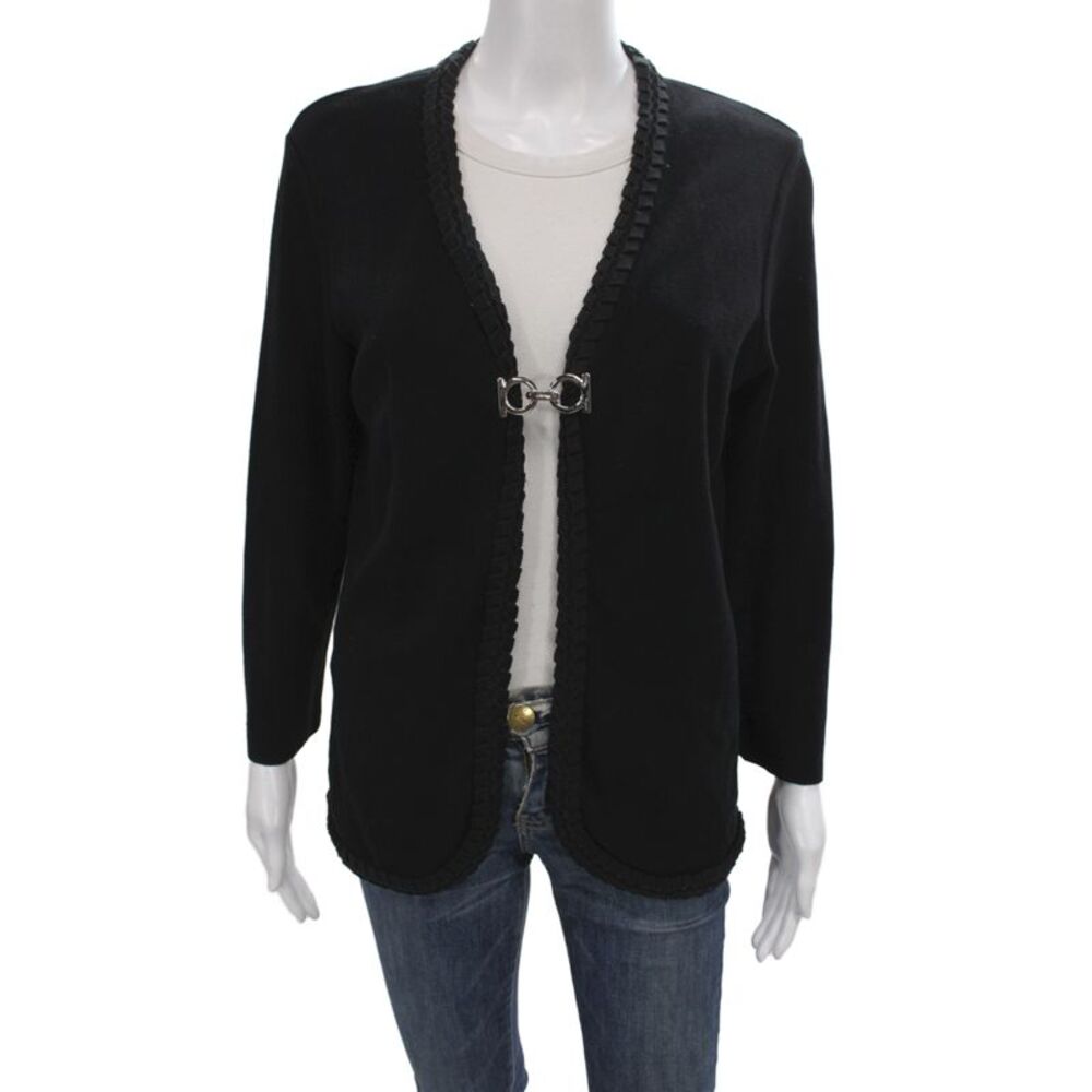 Salvatore Ferragamo Womens Black Cotton V Neck Coatigan Hook & Eye Size XL